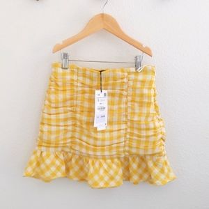 NWT ZARA yellow checkered gingham skirt